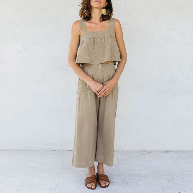Pleated Linen Culotte Pants for Women - Lightweight, Casual Summer Trousers