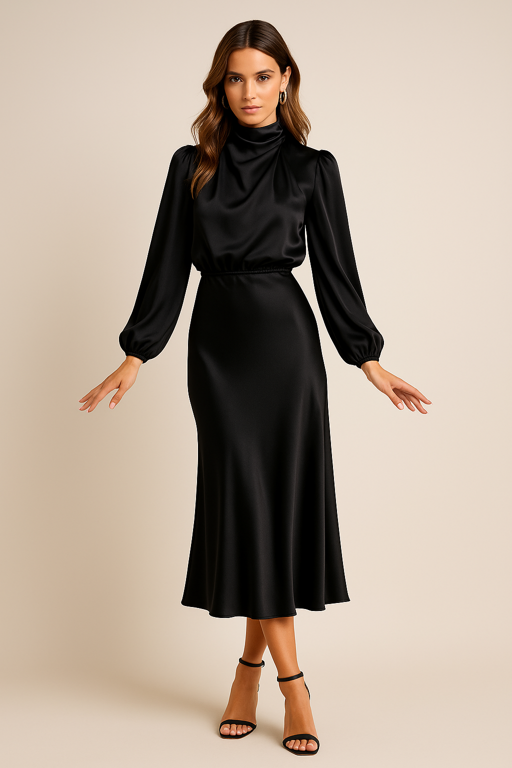 Satin Midi Dress for Women with Adjustable Straps - Casual Style for Everyday Wear