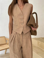 Linen Trouser Set for Women - 100% Natural Fabric - Casual & Comfortable Wear