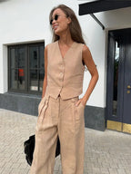 Linen Trouser Set for Women - 100% Natural Fabric - Casual & Comfortable Wear