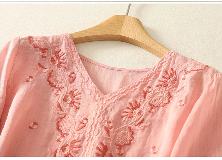 V-Neck Cotton Blouse for Women - Casual Everyday Wear Top