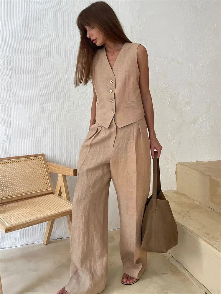 Linen Trouser Set for Women - 100% Natural Fabric - Casual & Comfortable Wear