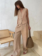 Linen Trouser Set for Women - 100% Natural Fabric - Casual & Comfortable Wear