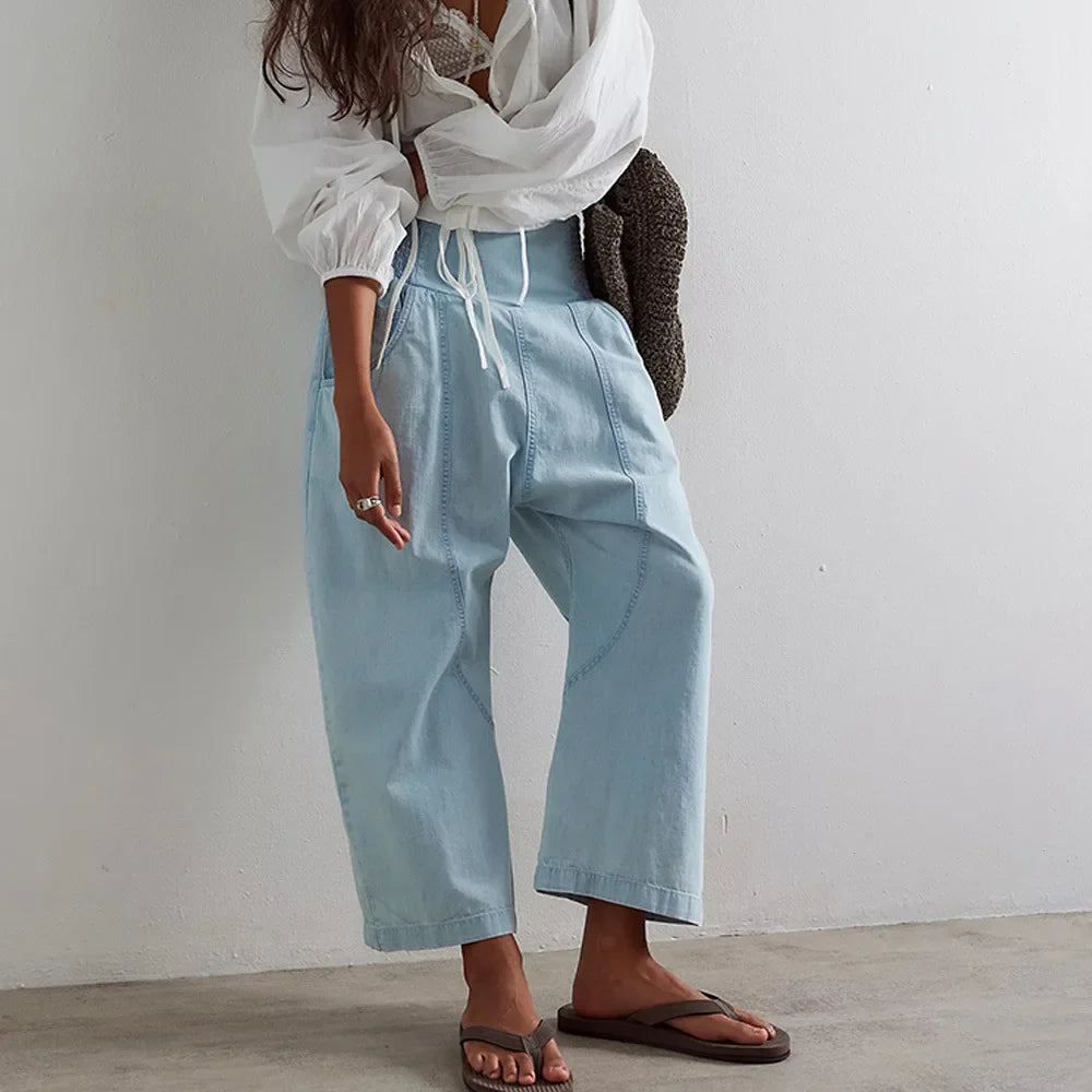 Wide Leg Pants for Women - Comfortable Cotton Blend - Casual Weekend Wear