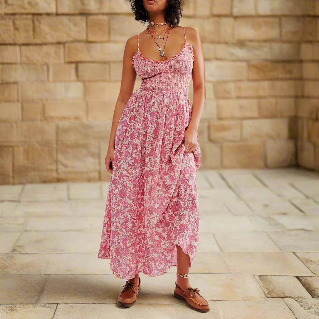 Floral Maxi Dress - Lightweight Fabric - Bohemian Style - Summer Wear