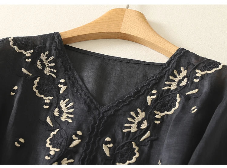 V-Neck Cotton Blouse for Women - Casual Everyday Wear Top