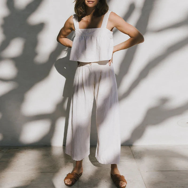 Pleated Linen Culotte Pants for Women - Lightweight, Casual Summer Trousers