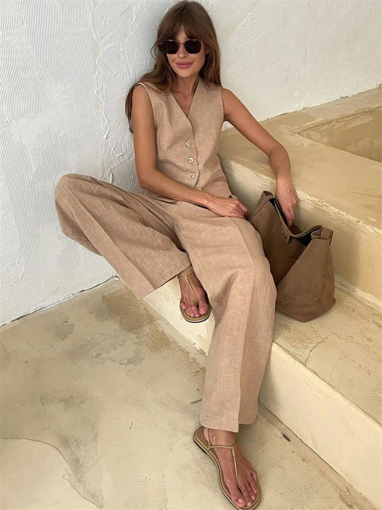 Linen Trouser Set for Women - 100% Natural Fabric - Casual & Comfortable Wear
