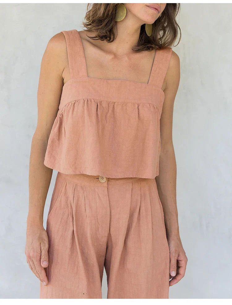 Pleated Linen Culotte Pants for Women - Lightweight, Casual Summer Trousers