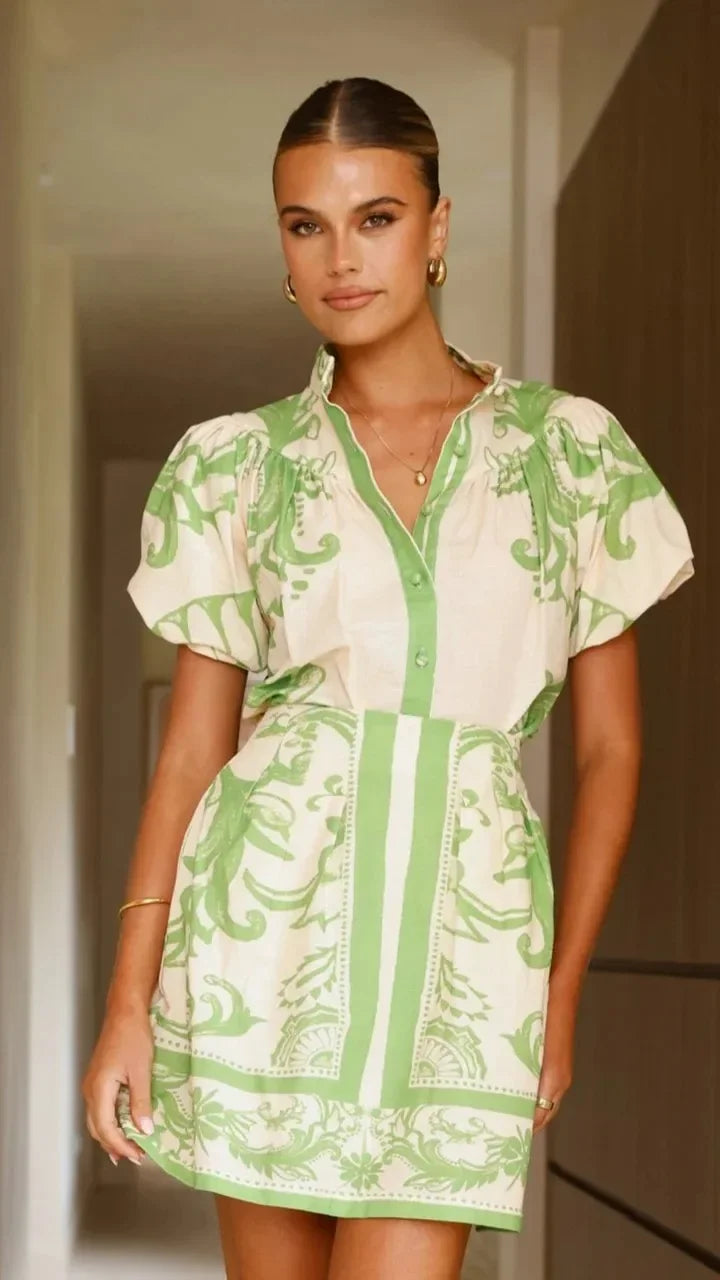 Floral Linen Two-Piece Dress for Women - Casual Summer Outfit