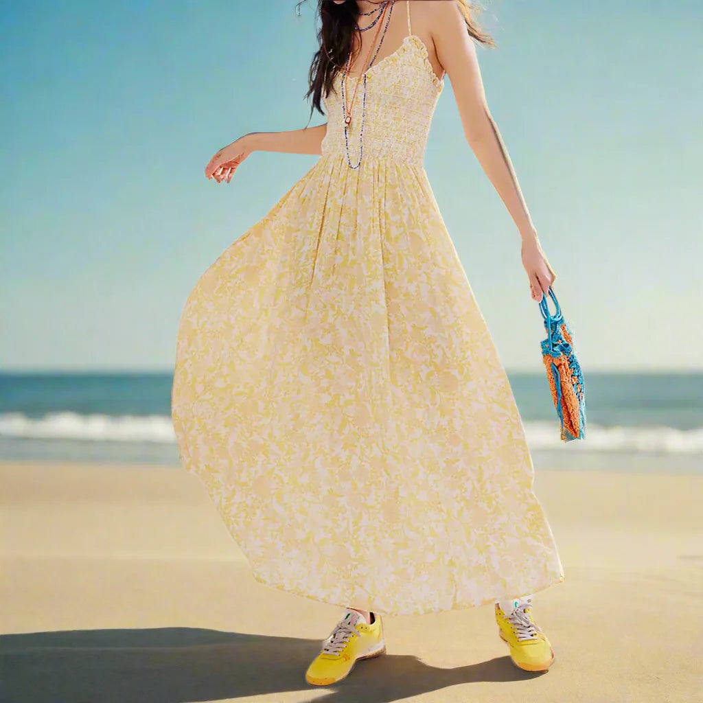 Floral Maxi Dress - Lightweight Fabric - Bohemian Style - Summer Wear