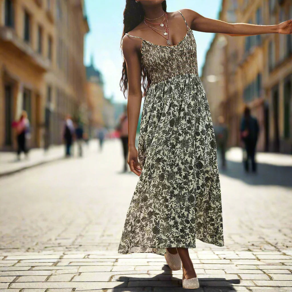 Floral Maxi Dress - Lightweight Fabric - Bohemian Style - Summer Wear