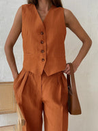 Linen Trouser Set for Women - 100% Natural Fabric - Casual & Comfortable Wear
