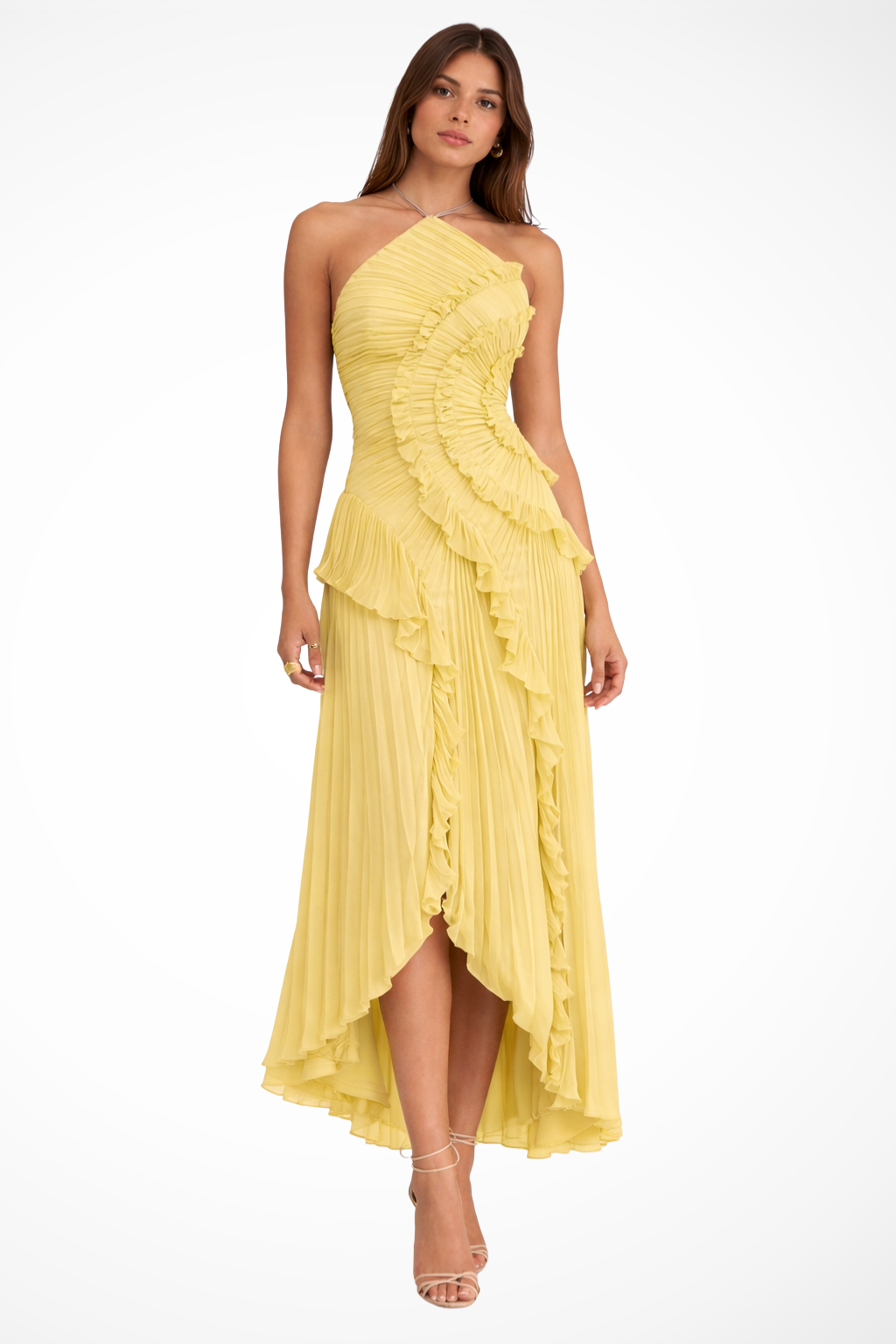 Sleeveless Halter Backless Ruffled Maxi Dress for Summer Wedding Guests