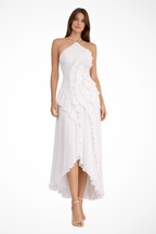 Sleeveless Halter Backless Ruffled Maxi Dress for Summer Wedding Guests