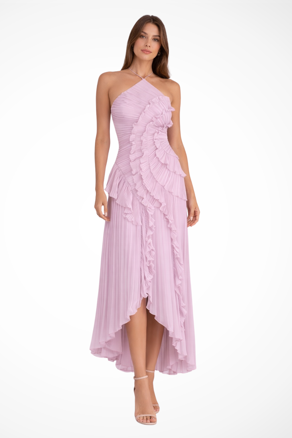 Sleeveless Halter Backless Ruffled Maxi Dress for Summer Wedding Guests