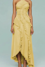 Sleeveless Halter Backless Ruffled Maxi Dress for Summer Wedding Guests