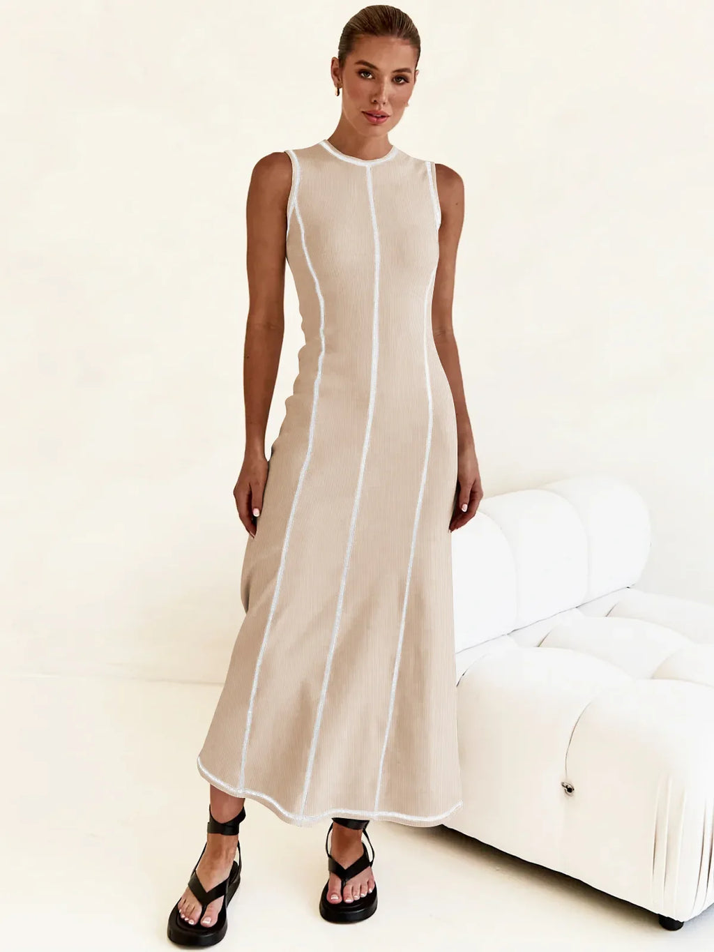 Sleeveless Knit Maxi Dress for Women - Casual Summer Style, Comfortable Fit