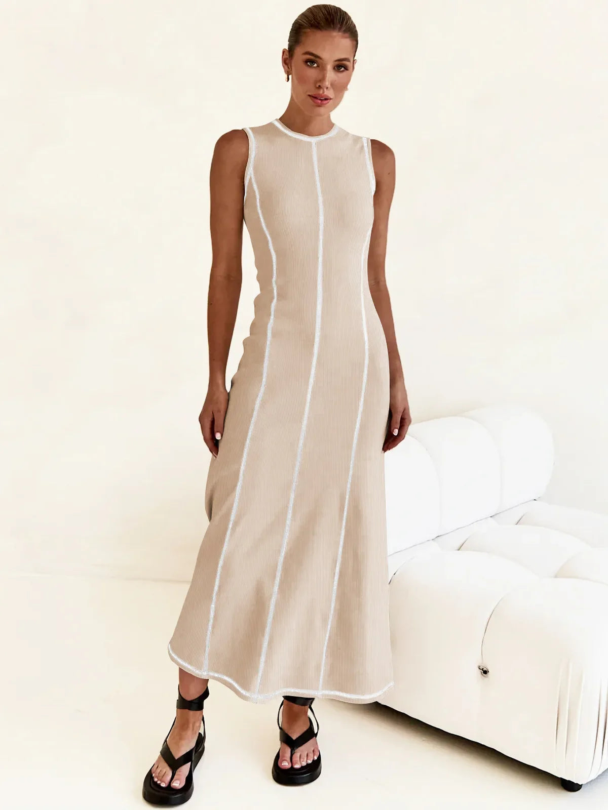 Sleeveless Knit Maxi Dress for Women - Casual Summer Style, Comfortable Fit
