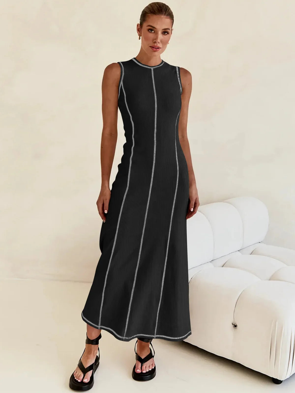 Sleeveless Knit Maxi Dress for Women - Casual Summer Style, Comfortable Fit