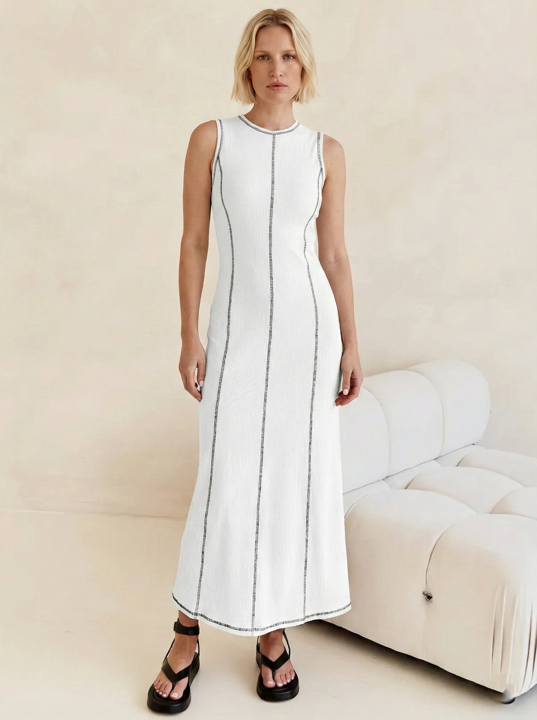 Sleeveless Knit Maxi Dress for Women - Casual Summer Style, Comfortable Fit