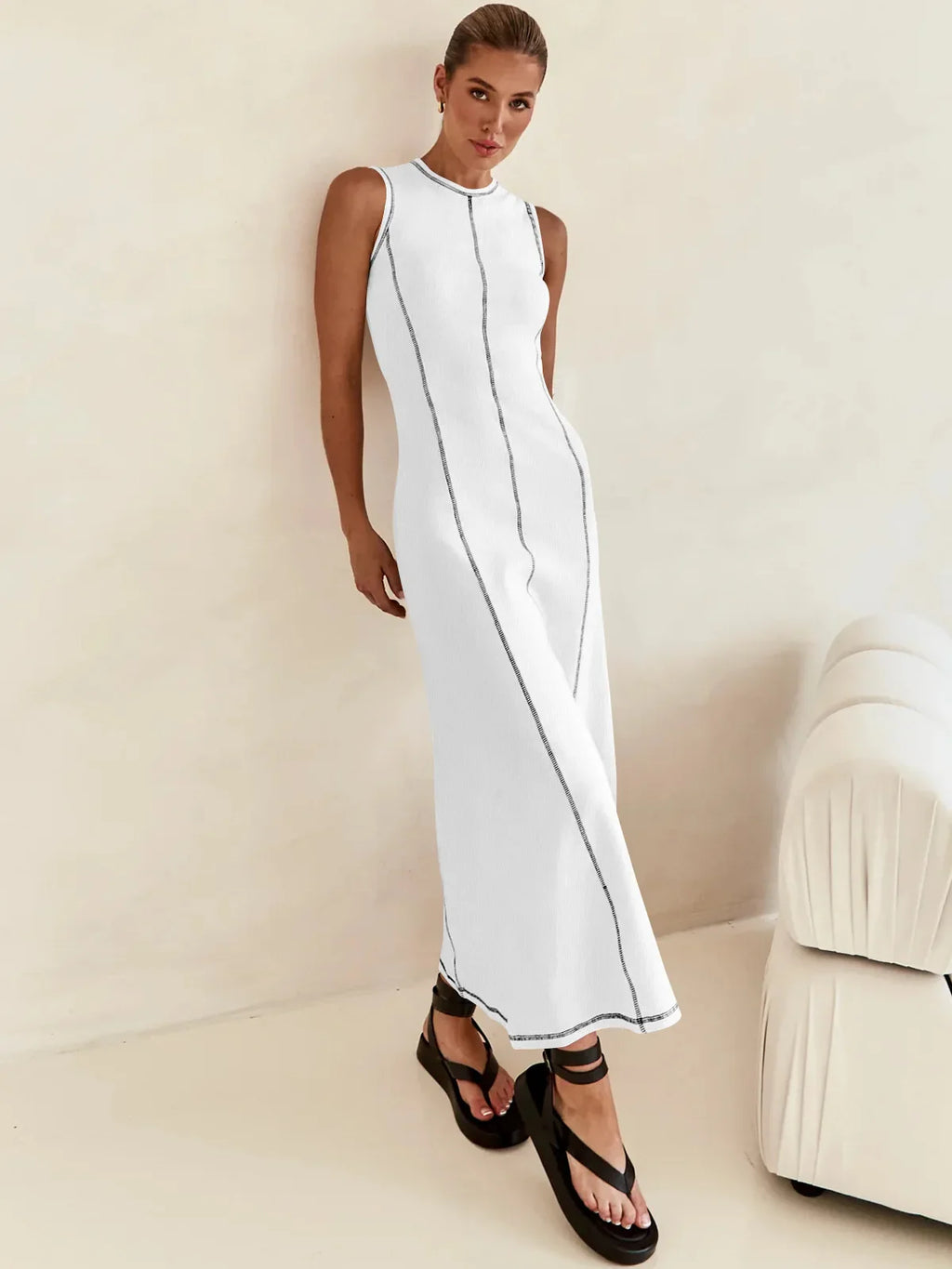 Sleeveless Knit Maxi Dress for Women - Casual Summer Style, Comfortable Fit