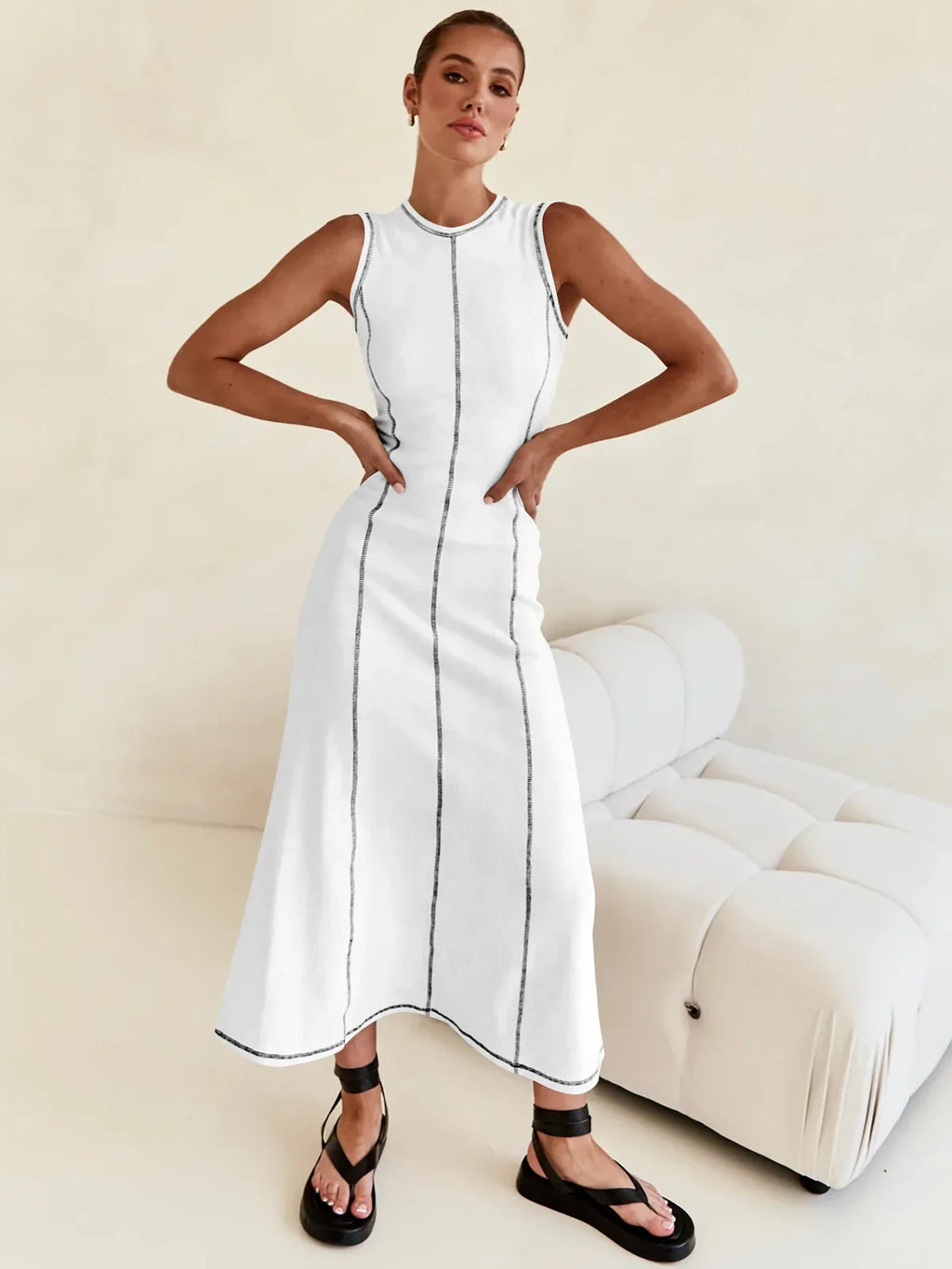 Sleeveless Knit Maxi Dress for Women - Casual Summer Style, Comfortable Fit