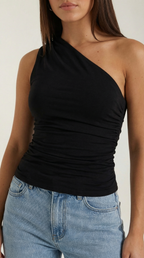 Sleeveless One-Shoulder Top in Soft Fabric - Casual Chic Blouse for Women - Perfect for Day or Night Out