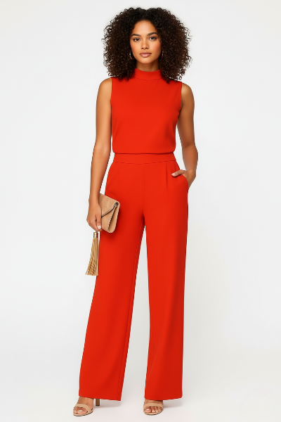 Sleeveless Wide-Leg Jumpsuit in Soft Fabric | Elegant and Versatile Outfit for Casual or Formal Occasions