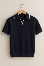 Slim Fit Knit Polo Shirt with Contrast Trim for Men - Casual Wear