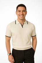 Slim Fit Knit Polo Shirt with Contrast Trim for Men - Casual Wear