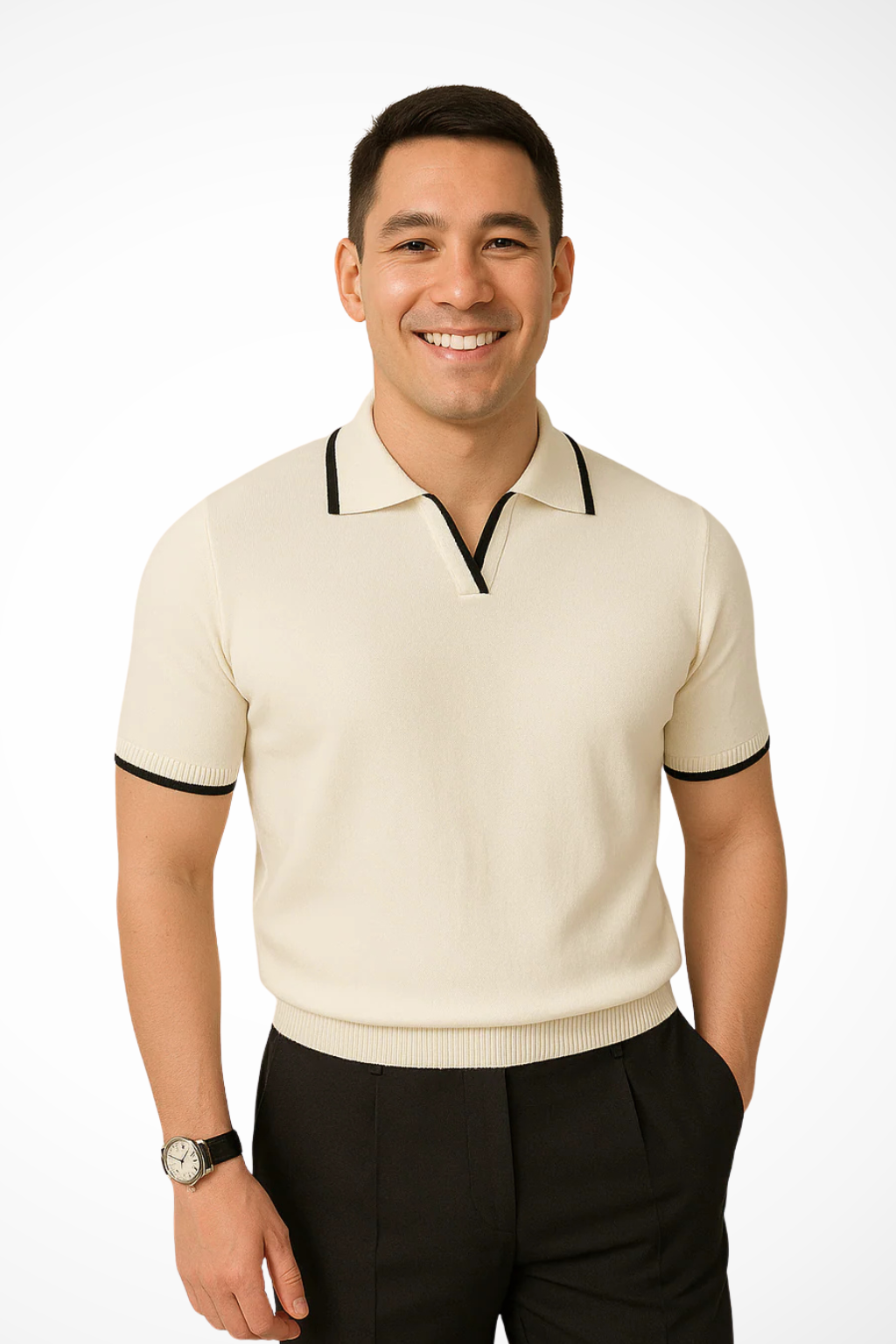 Slim Fit Knit Polo Shirt with Contrast Trim for Men - Casual Wear