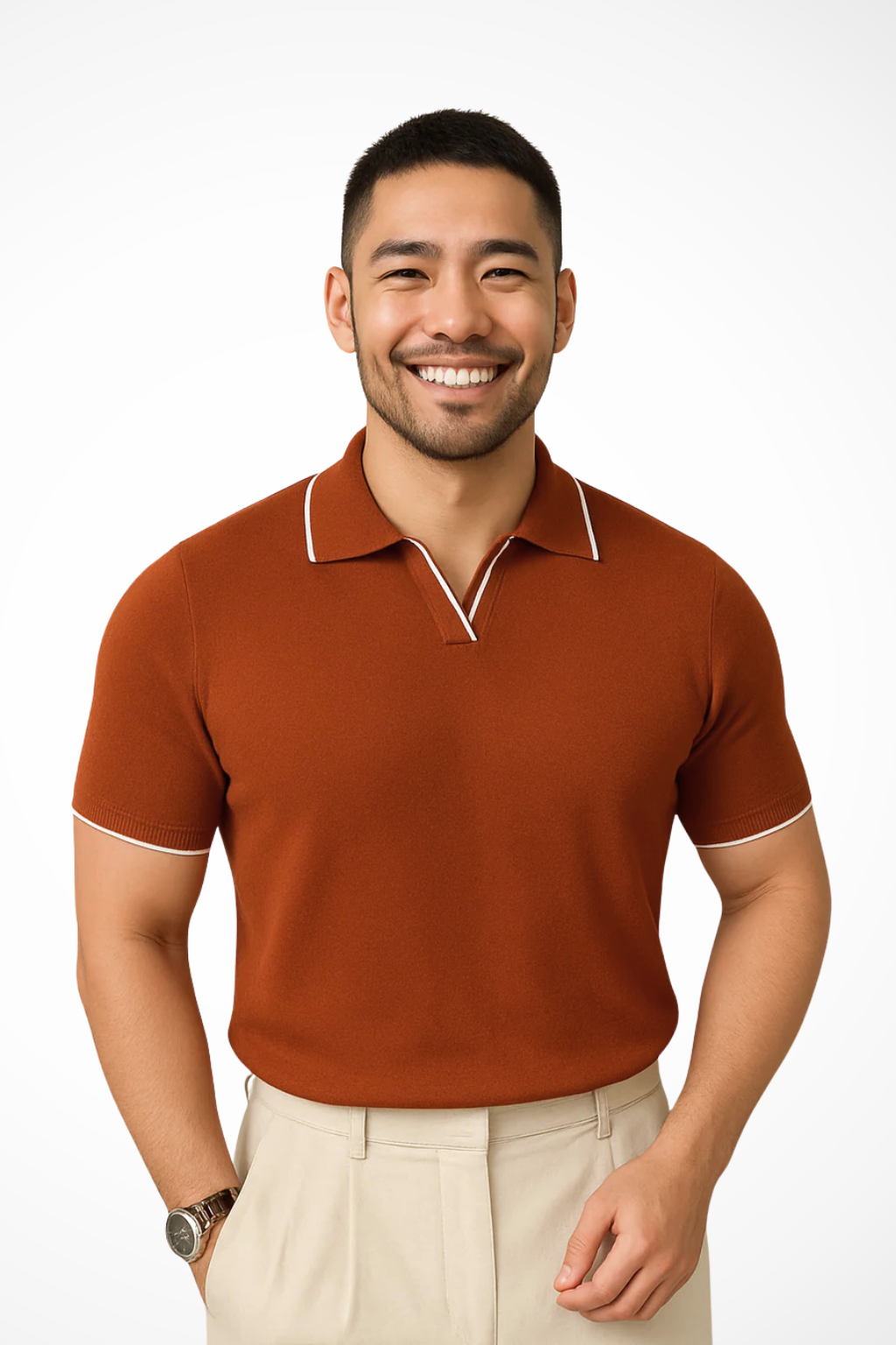 Slim Fit Knit Polo Shirt with Contrast Trim for Men - Casual Wear