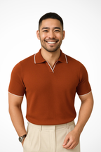 Slim Fit Knit Polo Shirt with Contrast Trim for Men - Casual Wear