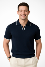 Slim Fit Knit Polo Shirt with Contrast Trim for Men - Casual Wear