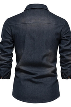 Slim Fit Long Sleeve Denim Shirt for Men - Casual Button Down Design