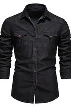 Slim Fit Long Sleeve Denim Shirt for Men - Casual Button Down Design