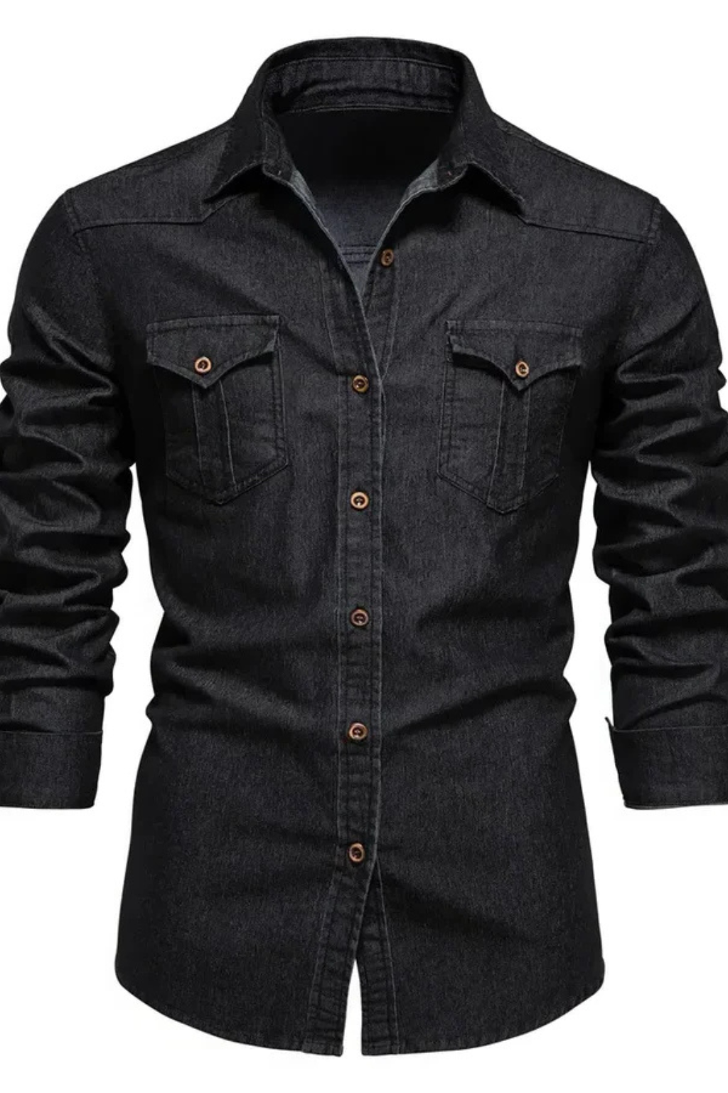 Slim Fit Long Sleeve Denim Shirt for Men - Casual Button Down Design