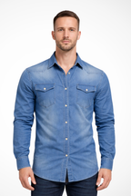 Slim Fit Long Sleeve Denim Shirt for Men - Casual Button Down Design