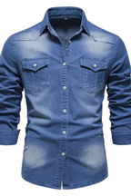 Slim Fit Long Sleeve Denim Shirt for Men - Casual Button Down Design
