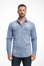 Slim Fit Long Sleeve Denim Shirt for Men - Casual Button Down Design