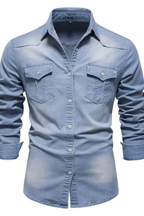 Slim Fit Long Sleeve Denim Shirt for Men - Casual Button Down Design