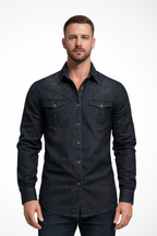 Slim Fit Long Sleeve Denim Shirt for Men - Casual Button Down Design