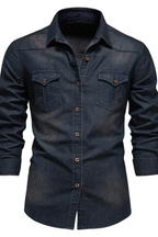 Slim Fit Long Sleeve Denim Shirt for Men - Casual Button Down Design
