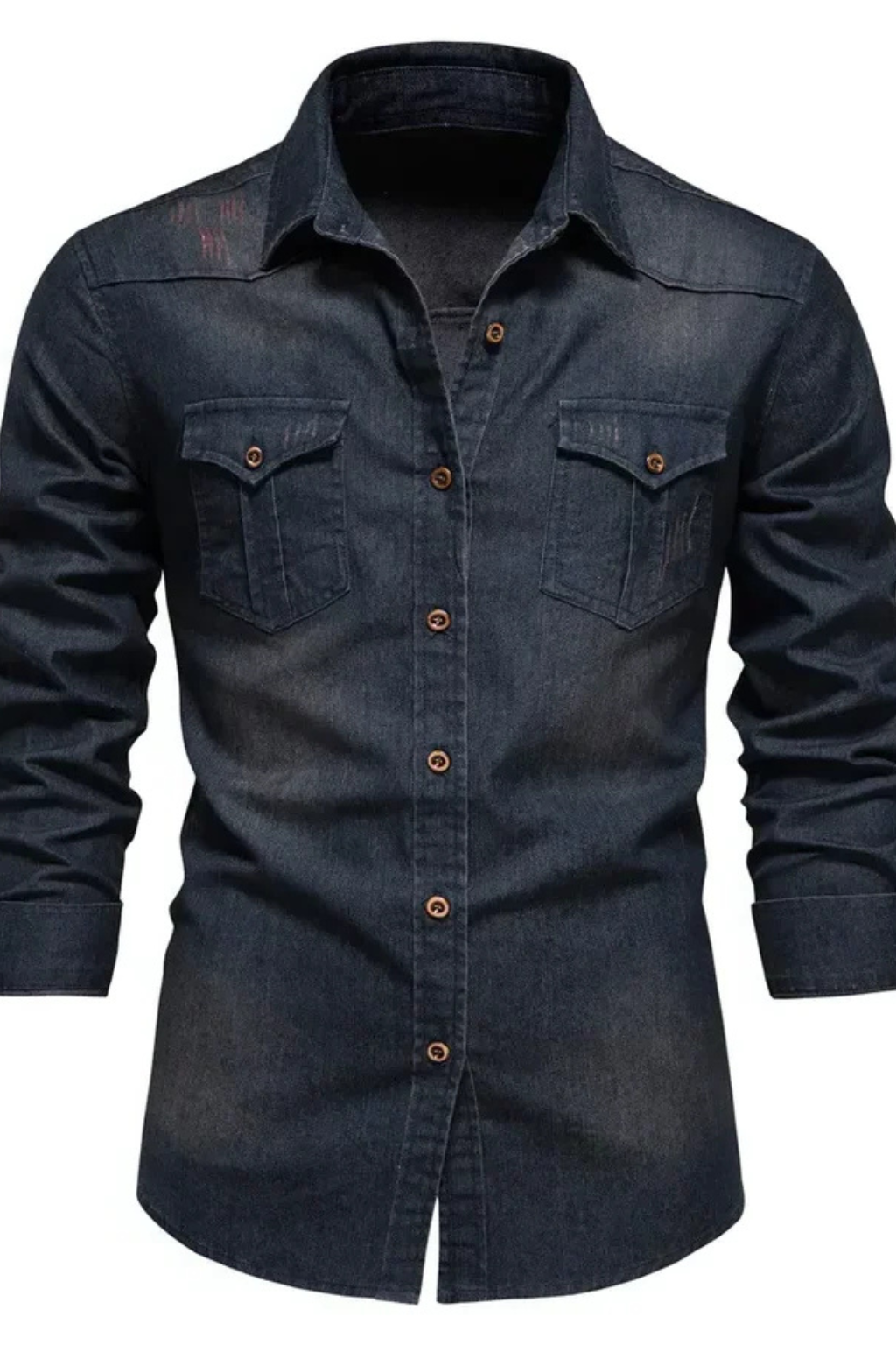Slim Fit Long Sleeve Denim Shirt for Men - Casual Button Down Design