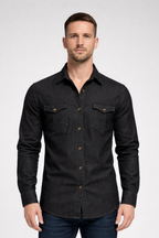 Slim Fit Long Sleeve Denim Shirt for Men - Casual Button Down Design