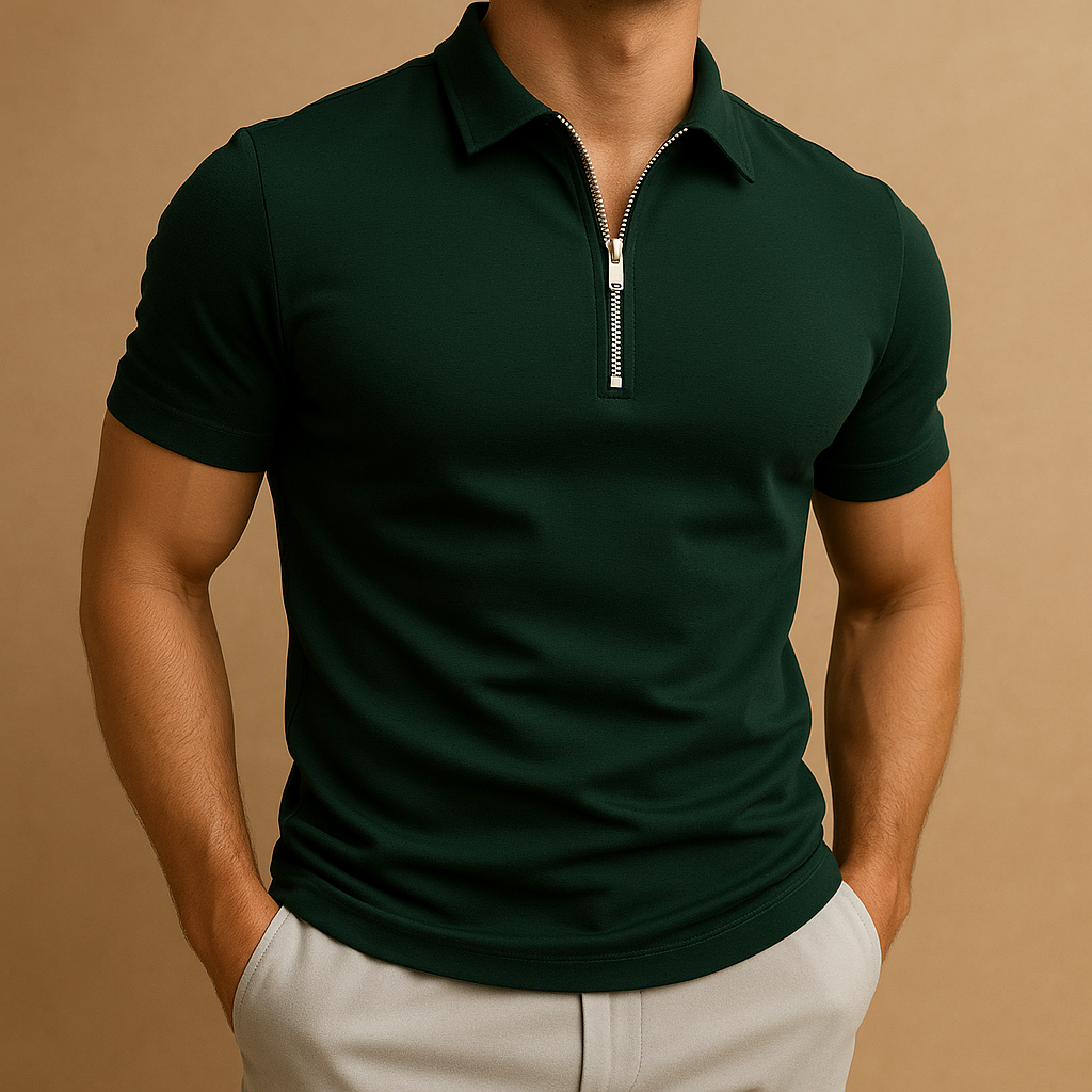 Slim Fit Men's Zipper Polo Shirt | Modern Casual & Active Wear Design
