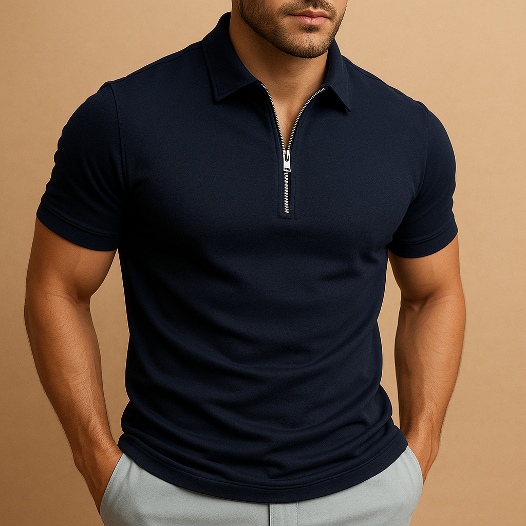 Slim Fit Men's Zipper Polo Shirt | Modern Casual & Active Wear Design