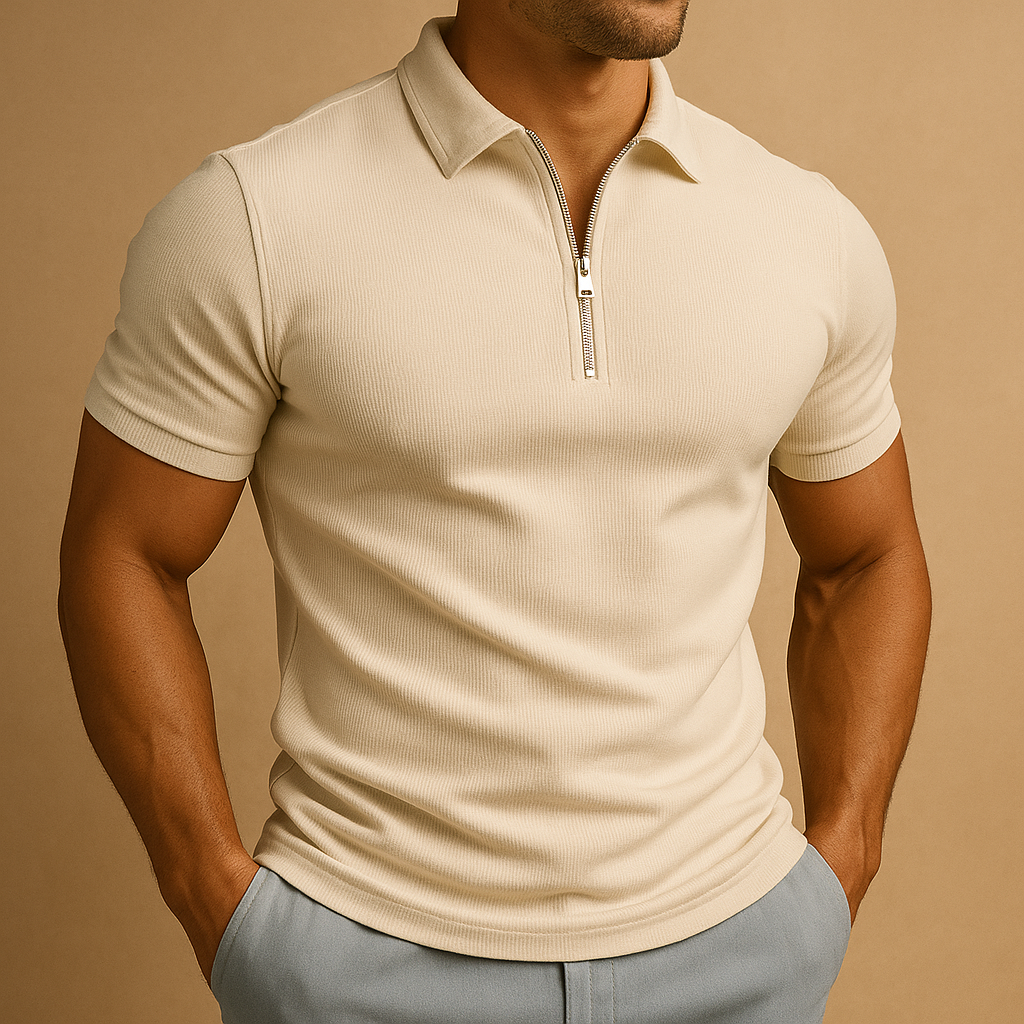 Slim Fit Men's Zipper Polo Shirt | Modern Casual & Active Wear Design