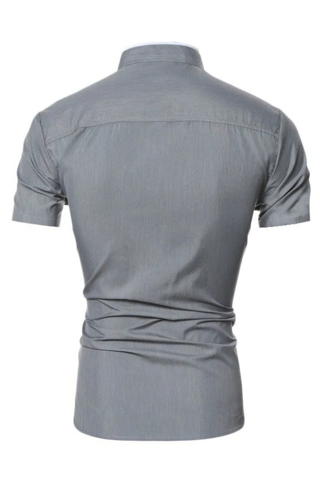 Slim Fit Short Sleeve Button-Up Shirt with Stand Collar for Men